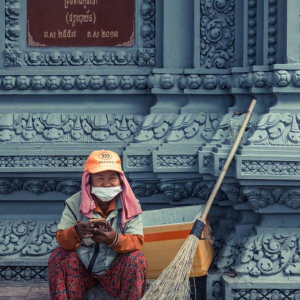 A cleaning lady resting