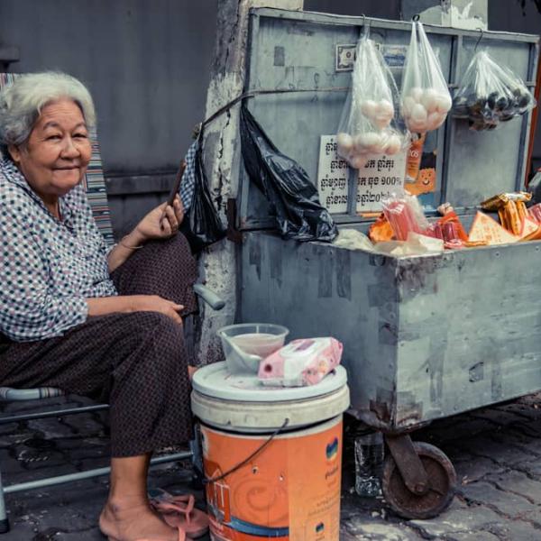 Old woman selling eggs